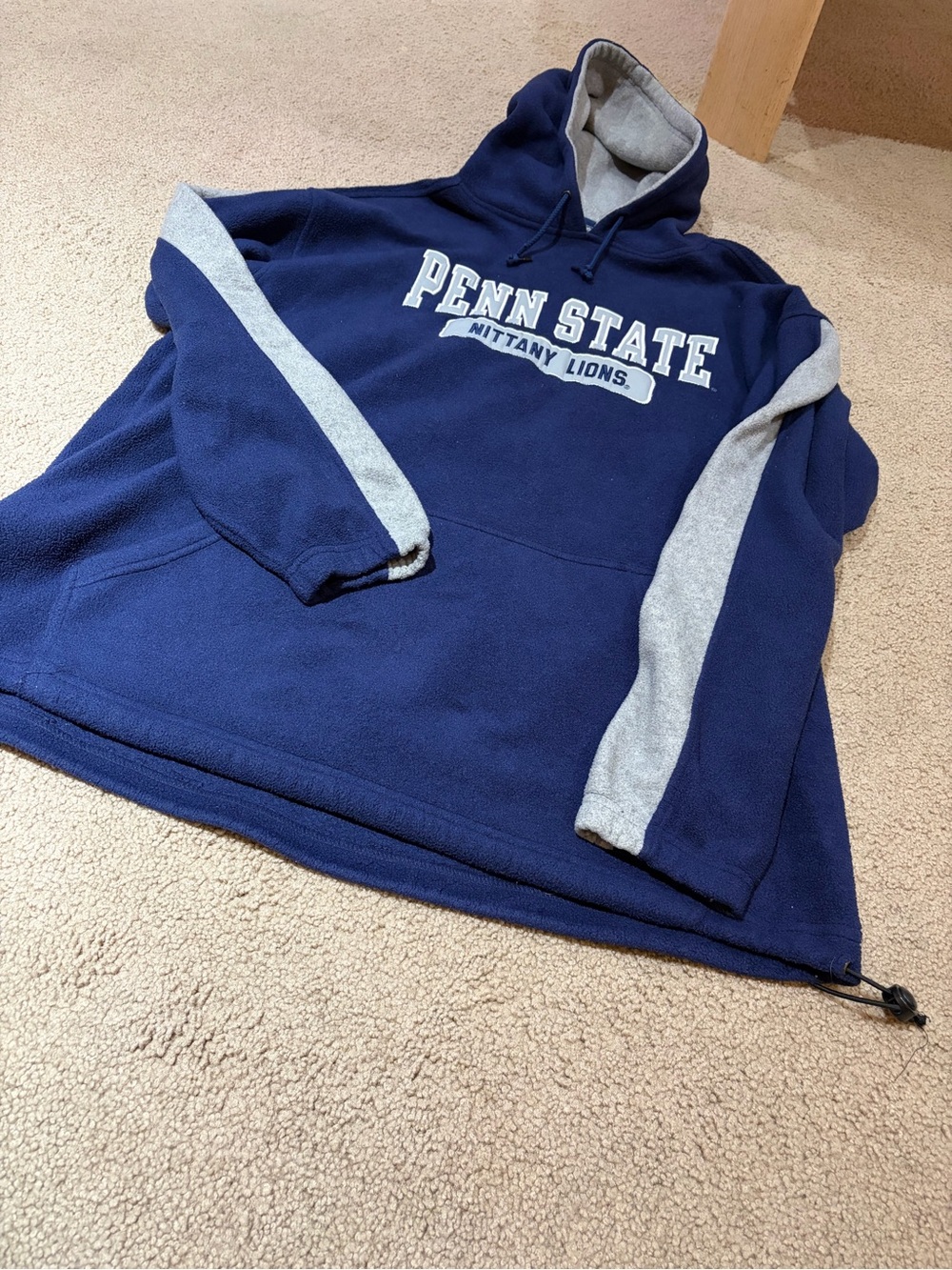 Penn State Navy & Heather Gray fleece Hoodie with cinch bottom